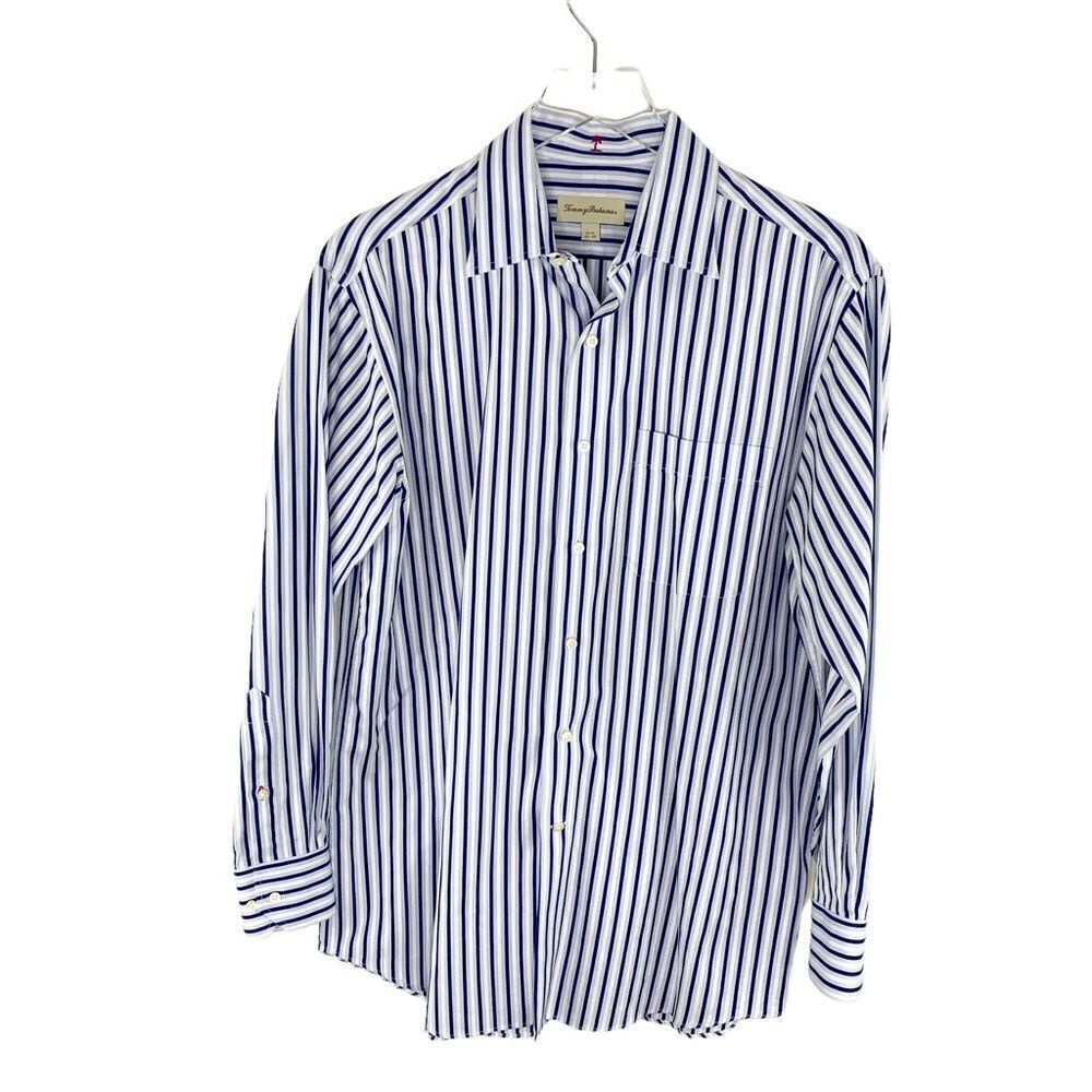 TOMMYΒ BAHAMA Blue/Whiteβ Striped Dress ShirtβMen's 15 1/2β32-33